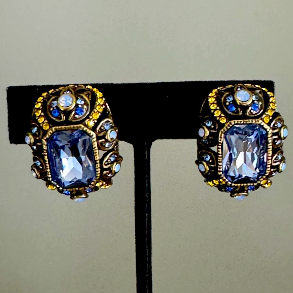 Heidi Daus Gold and Blue Crystal Earrings